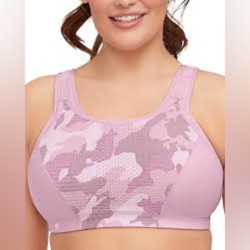 Glamorize pink camo print Custom Control Sports Bra, 36B.